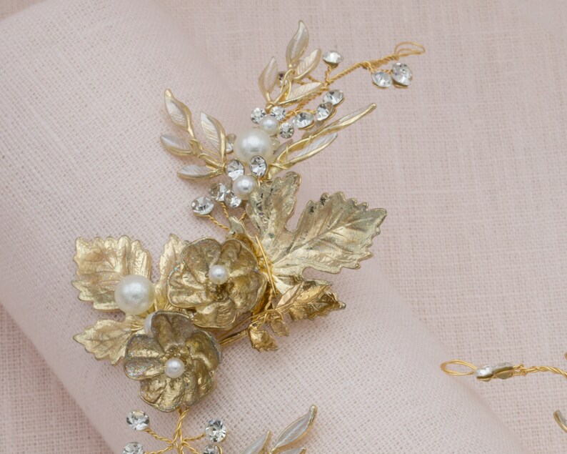 Gold Hair Vine Bridal Hair Vine Gold Leaf Crown Wedding Tiara Etsy