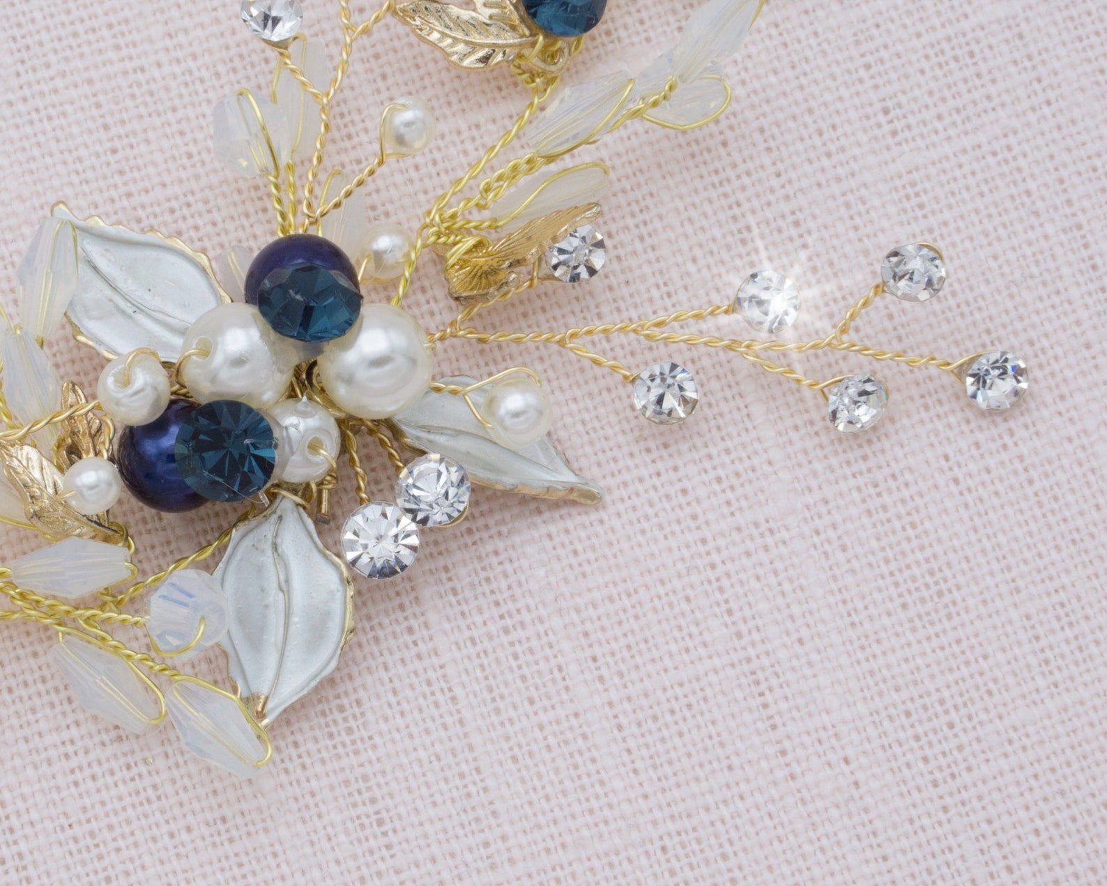 Navy Blue Hair Pieces and Pins Dark Blue Hair Comb Gold Leaf Etsy