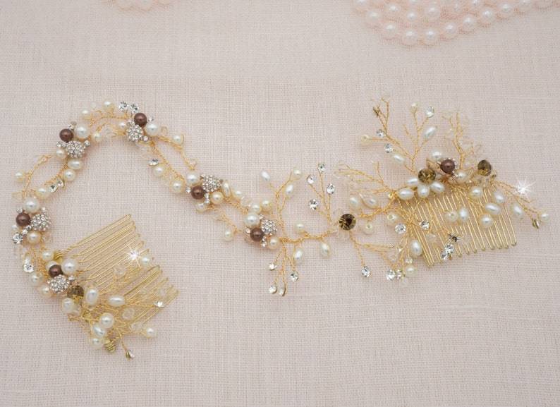 Wedding Day Accessories Bride Pearl Crown Jeweled Wedding Etsy