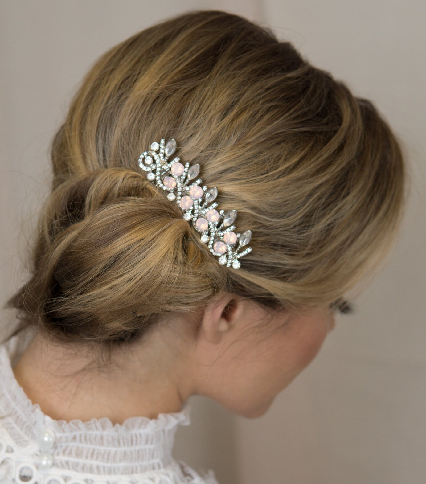 Pink Opal Crystal Bridal Hair Comb Wedding Accessories Prom Etsy