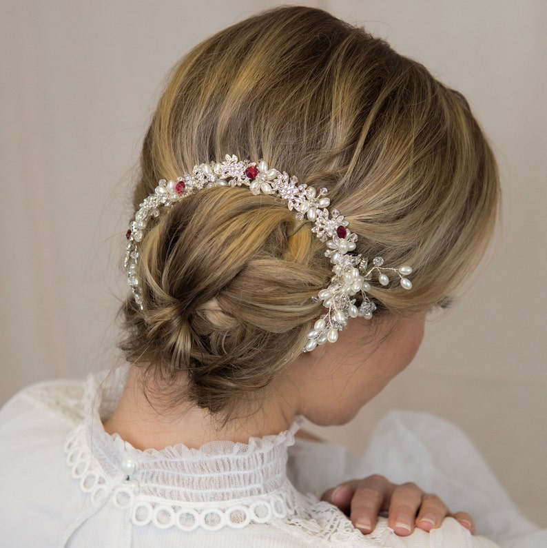 Ruby Red Hair Vine Wedding Hair Comb Red Hair Piece Pearl Etsy