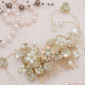 Gold Bridal Comb Floral Bridal Comb Pearl Bridal Comb Bridal Accessories Wedding Accessories Handmade Hair Comb Pearl Vine Hair Comb