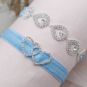 Bride Gift Something Blue Garter Set Crystal Garter Heart Rhinestone Garter Set Gift from Bridesmaid to the Bride Blue Wedding Accessories
