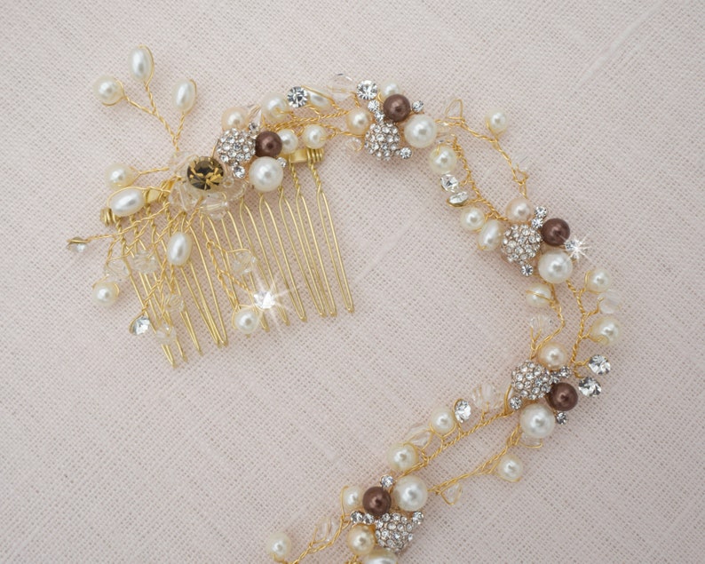 Wedding Day Accessories Bride Pearl Crown Jeweled Wedding Etsy