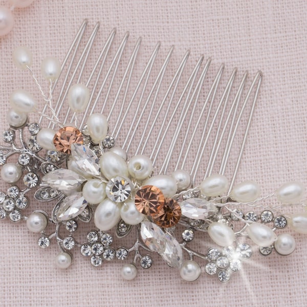 Perle Hochzeit Haarkamm Rose Gold Kristall Kopfschmuck Braut Haarteil Kleine Seitenkamm Fancy Haarschmuck Strass Kamm Jeweled Kamm