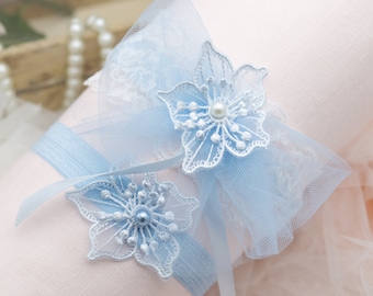 Blue Lace garter set, bridal garter set, wedding garter set, garter set, garter for wedding Something Blue for Bride Pretty Wedding Gift