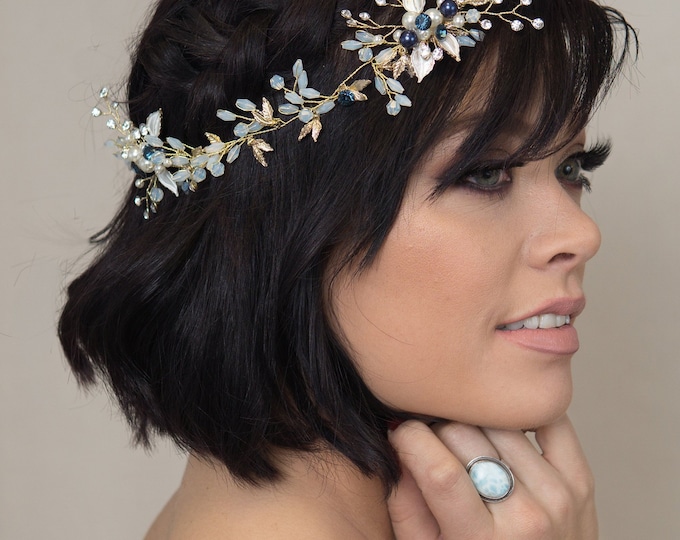 Navy Blue Hair Pieces and Pins Dark Blue Hair Comb Gold Leaf Etsy