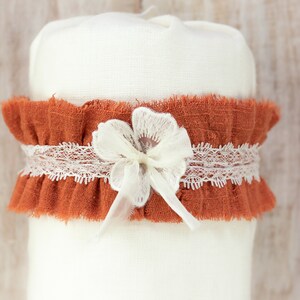 Personalized Wedding Garters Fall Wedding Accessories Rust Linen Bridal Garter Copper Wedding Accessories Custom Bridal Gift 16 Color Ways image 7