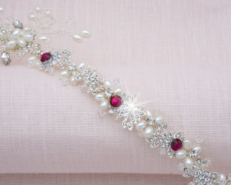 Ruby Red Hair Vine Wedding Hair Comb Red Hair Piece Pearl Etsy