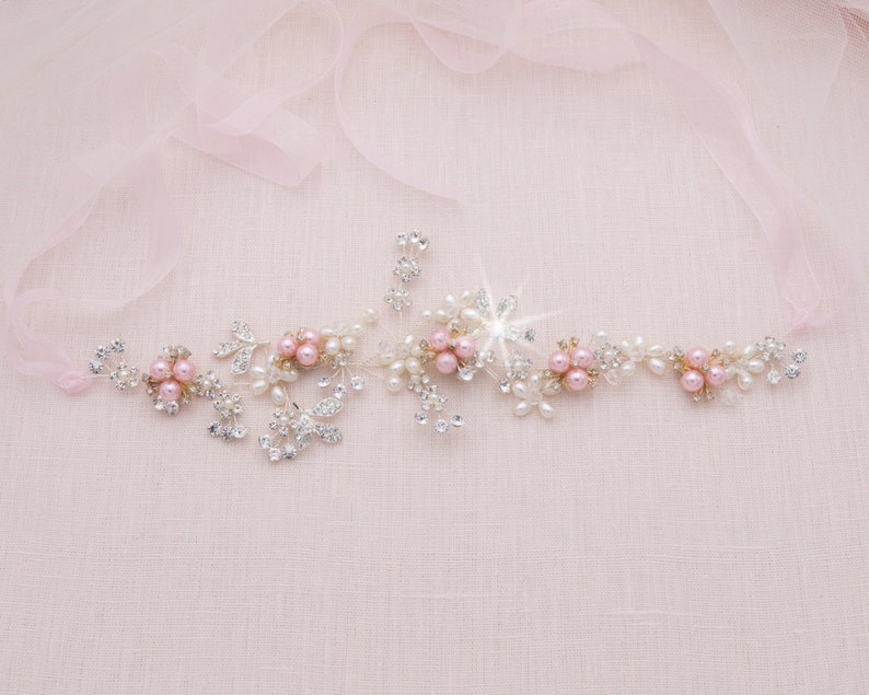 Soft Pink Blush Pearl Hair Vine Blush Hair Comb Pink Wedding Etsy