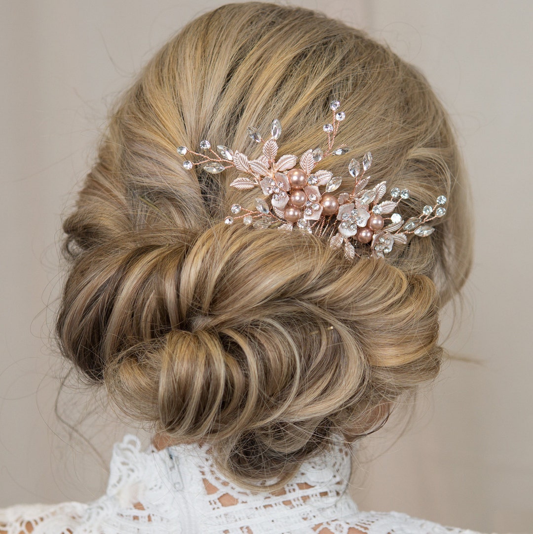 Violette Set Rosegold Wedding Jewelry Bridal Set Rose Gold Bride Hair Comb Earrings ...