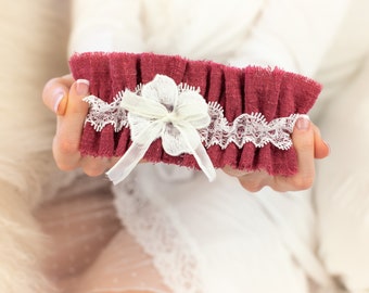 Burgundy Lace Garter Free Shipping! Burgundy Wedding Accessories Personalized Bridal Garter Belt Rustic Wedding Garter Set Custom Bridal