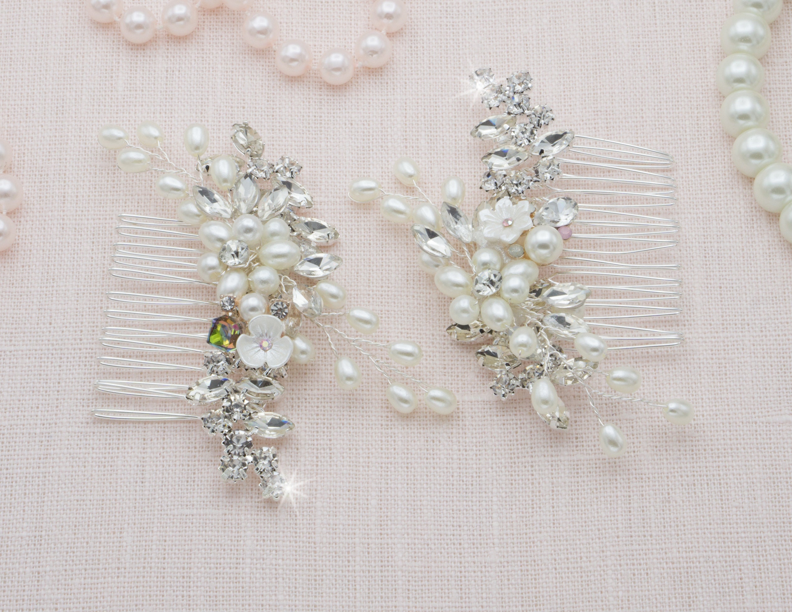 Small Pearl Rhinestone Pink Iridescent Bridal Hair Comb Floral - Etsy