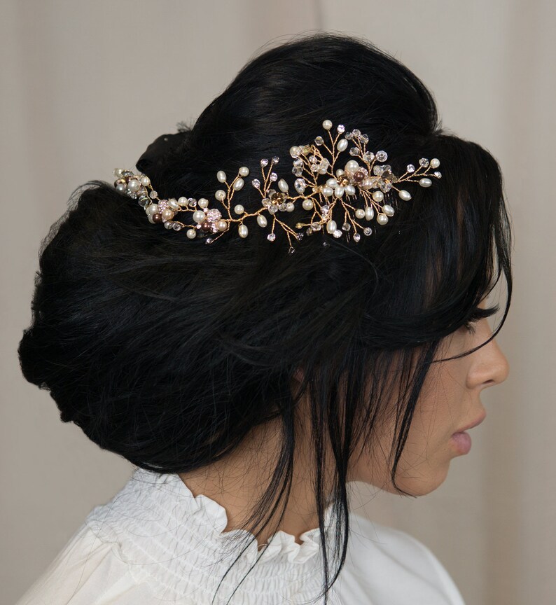 Wedding Day Accessories Bride Pearl Crown Jeweled Wedding Etsy