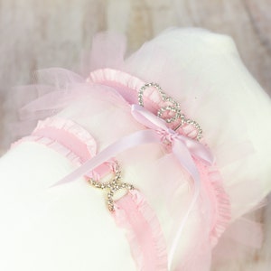 Pink Heart Wedding Garter Set Non Slip Bridal Shower Gift and Lingerie Crystal Ruffled Lace Bride Garters Keepsake & Toss image 9