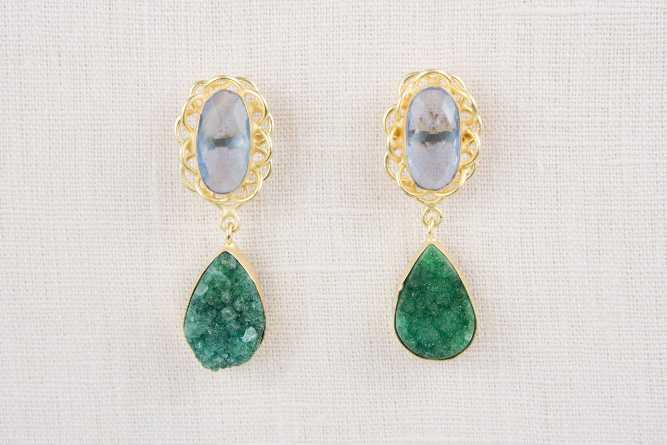 Blue Green Gold Earrings Bohemian Jewelry Natural Stone Etsy