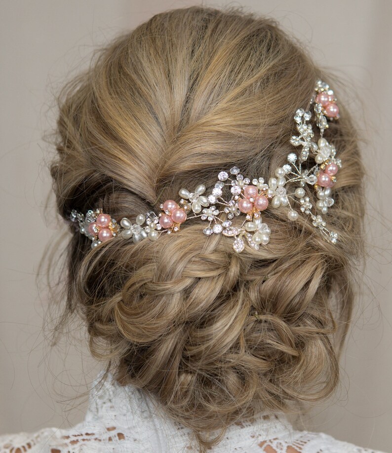 Soft Pink Blush Pearl Hair Vine Blush Hair Comb Pink Wedding Etsy