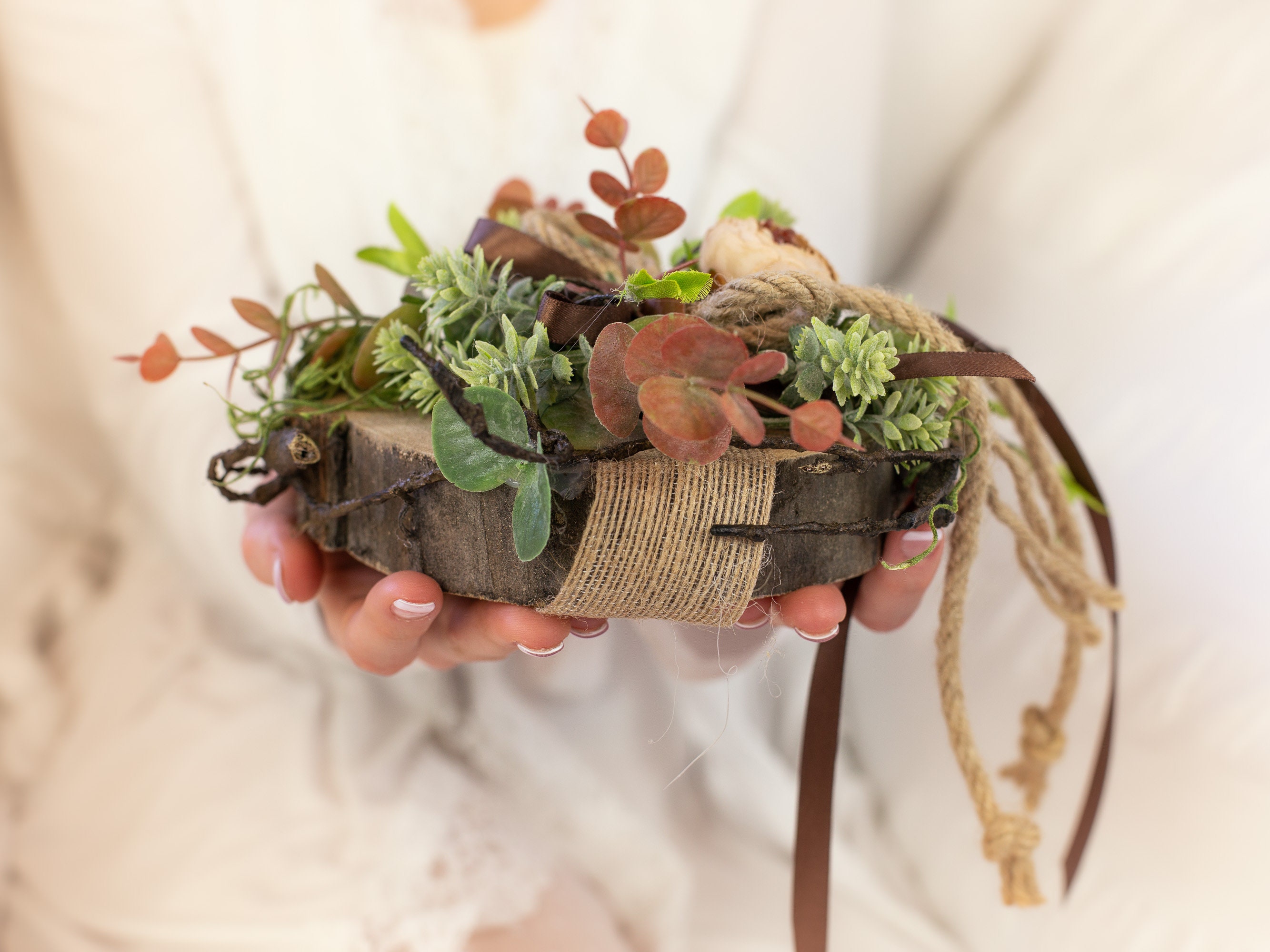 Rustic Wood Ring Bearer Pillow and Flower Girl Basket Set Ring Bearer Alternative Wood Ring Pillow small flower girl basket boho wedding set