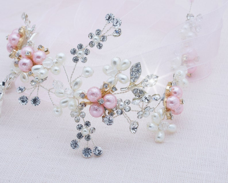 Soft Pink Blush Pearl Hair Vine Blush Hair Comb Pink Wedding Etsy