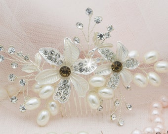 Bridal Hair Comb Silver, Bridal Hair Piece Pearl Hair Comb, Wedding Hair Comb, Crystal Hair Comb, Bridal Headpiece, Bridal Hair Accessories