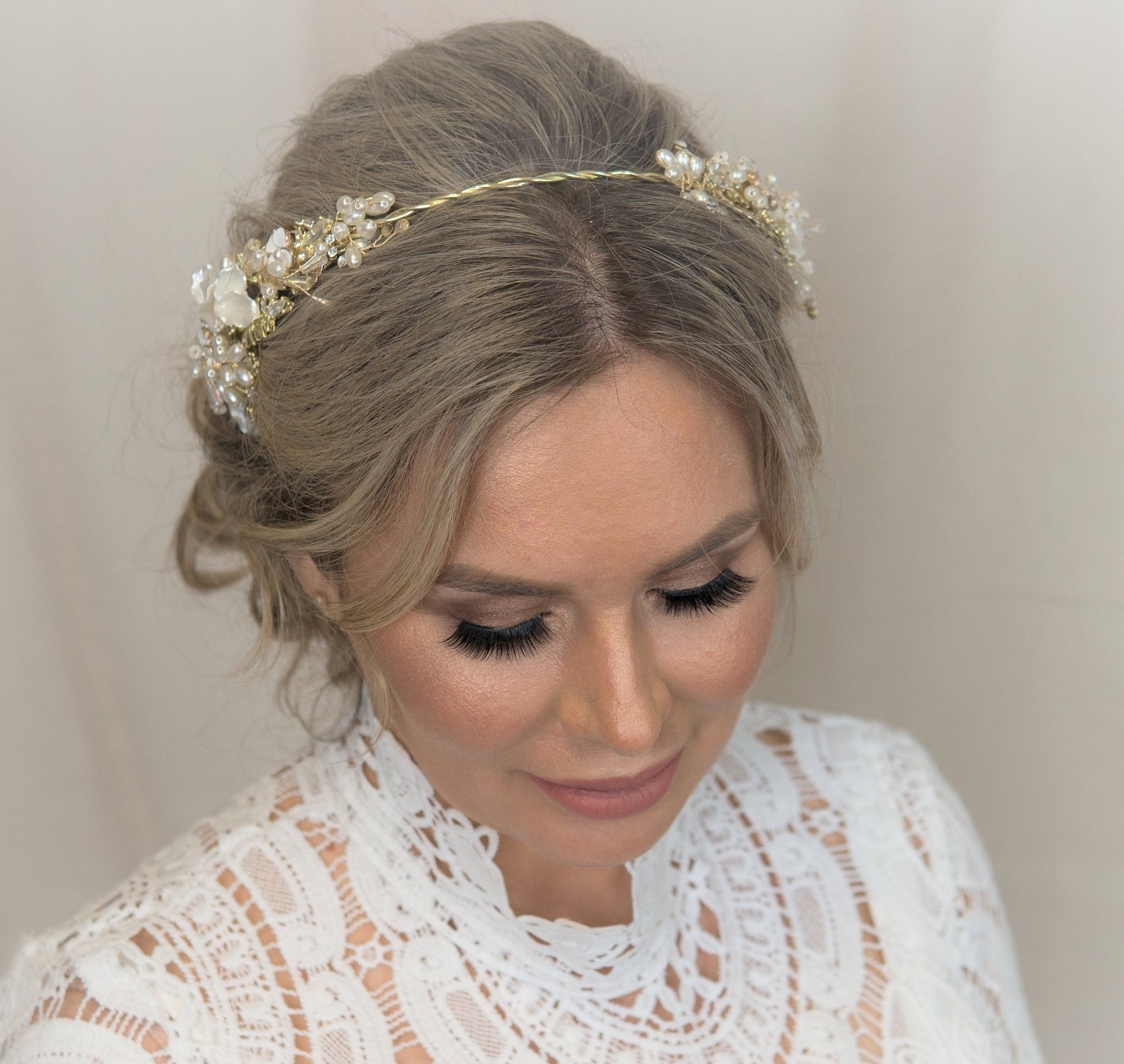 Gold Flower Crown White Flower Crown Crown Ducal Gold Tiara - Etsy