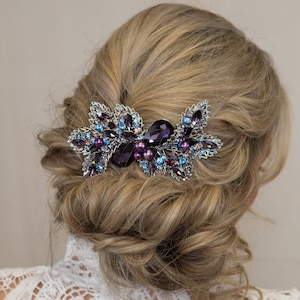 Blue Purple Swarovski Crystal Bridal Hair Comb Amethyst Wedding Accessories Something Blue Hair Comb Art Deco Hairpiece Bridesmaid Hair Comb