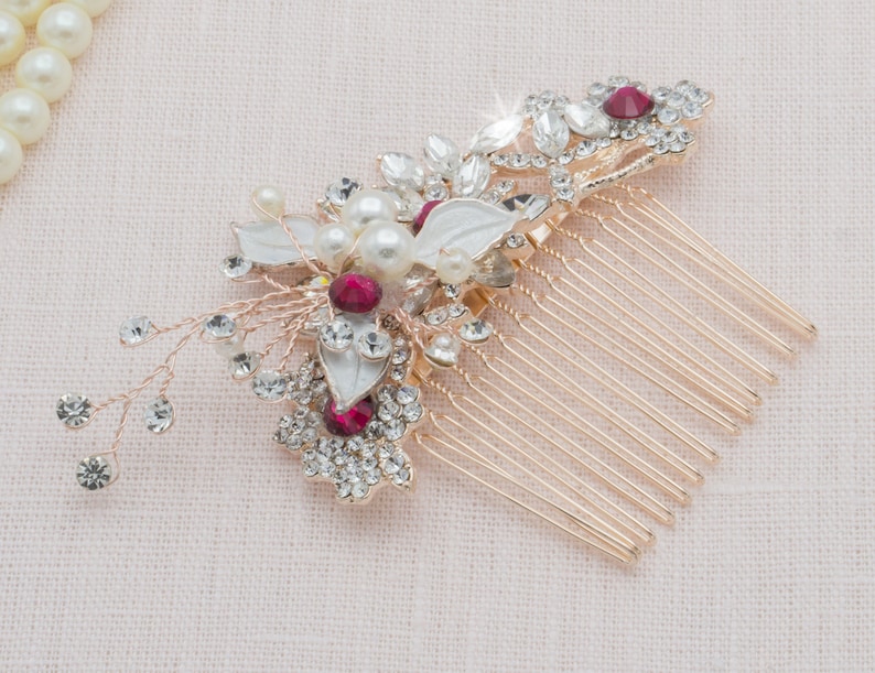 Ruby Hair Comb Ruby Headpiece Red Bridal Crown Red Rhinestone Etsy
