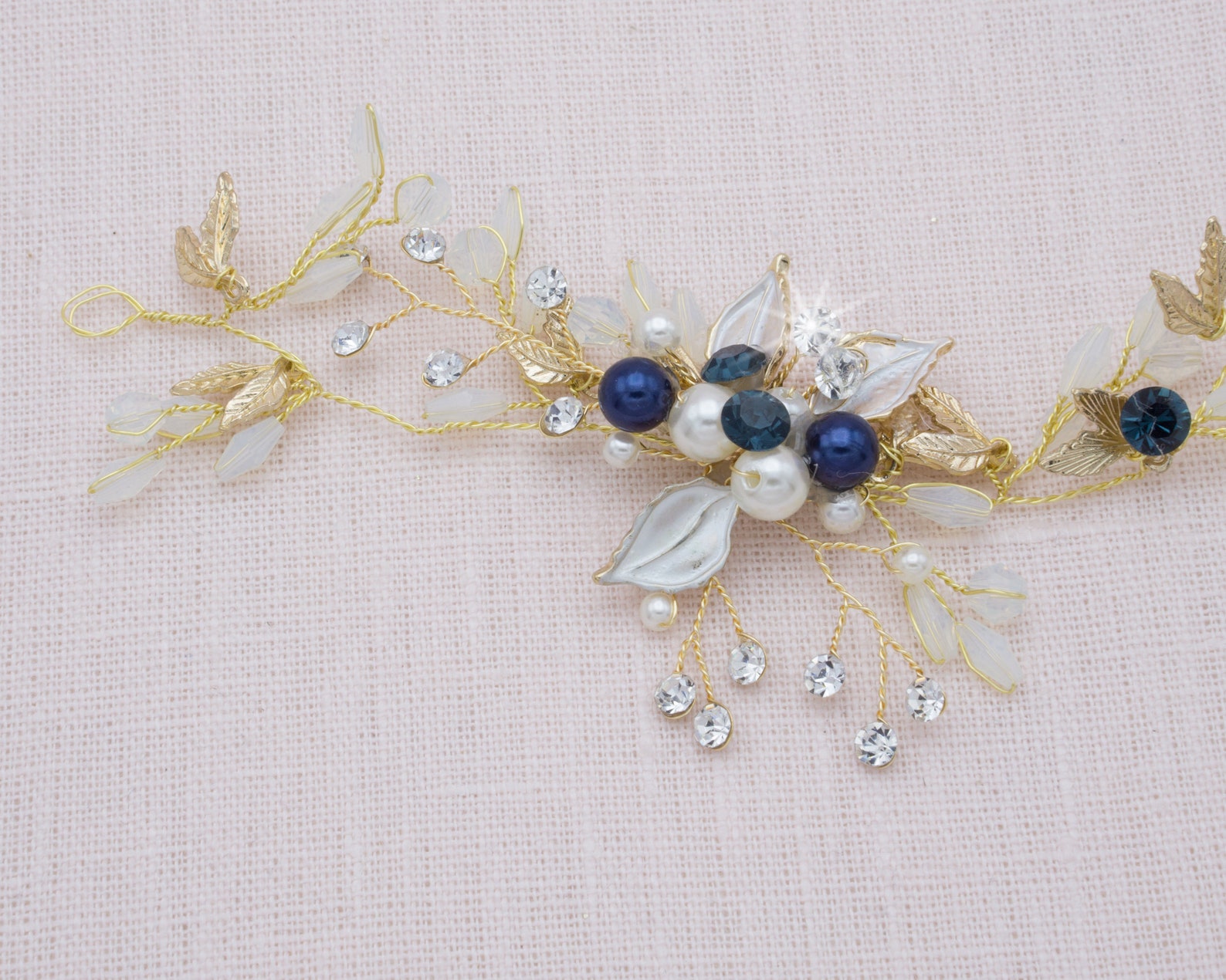 Navy Blue Hair Pieces and Pins Dark Blue Hair Comb Gold Leaf Etsy