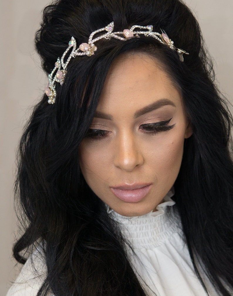 Blush Bridal Comb Pink Hair Vine Art Deco Accessories Etsy