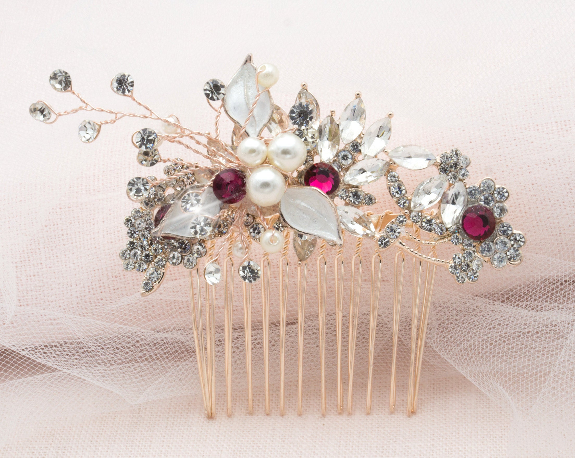 Ruby Hair Comb Ruby Headpiece Red Bridal Crown Red Rhinestone Etsy
