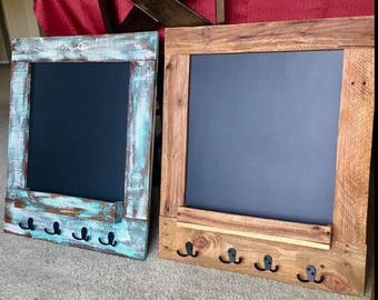 Rustic Chalk Board with Hooks. Available in any finish