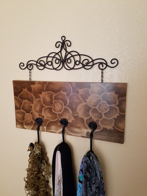 Coat Rack Wall Hanging Decor Home Decorwooden Cast Iron Etsy
