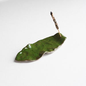 Leaf Ceramic Incense Holder. Handmade Cucumber Green