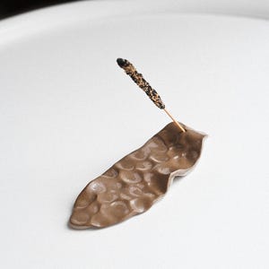 Leaf Ceramic Incense Holder. Handmade Cacao Brown