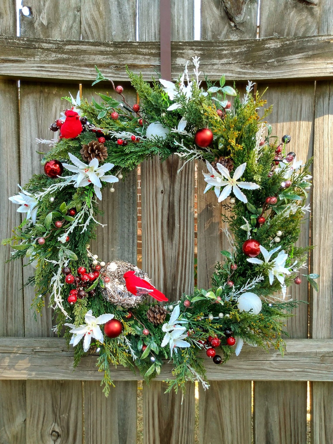 Large Woodland Christmas Wreath With Lights 26 Etsy