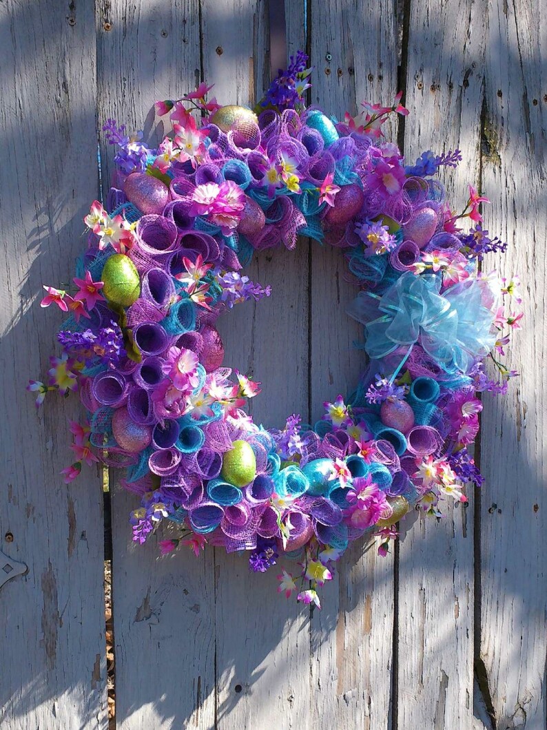 Deco Mesh Easter Wreath for Front Door Easter Egg Wreath Etsy