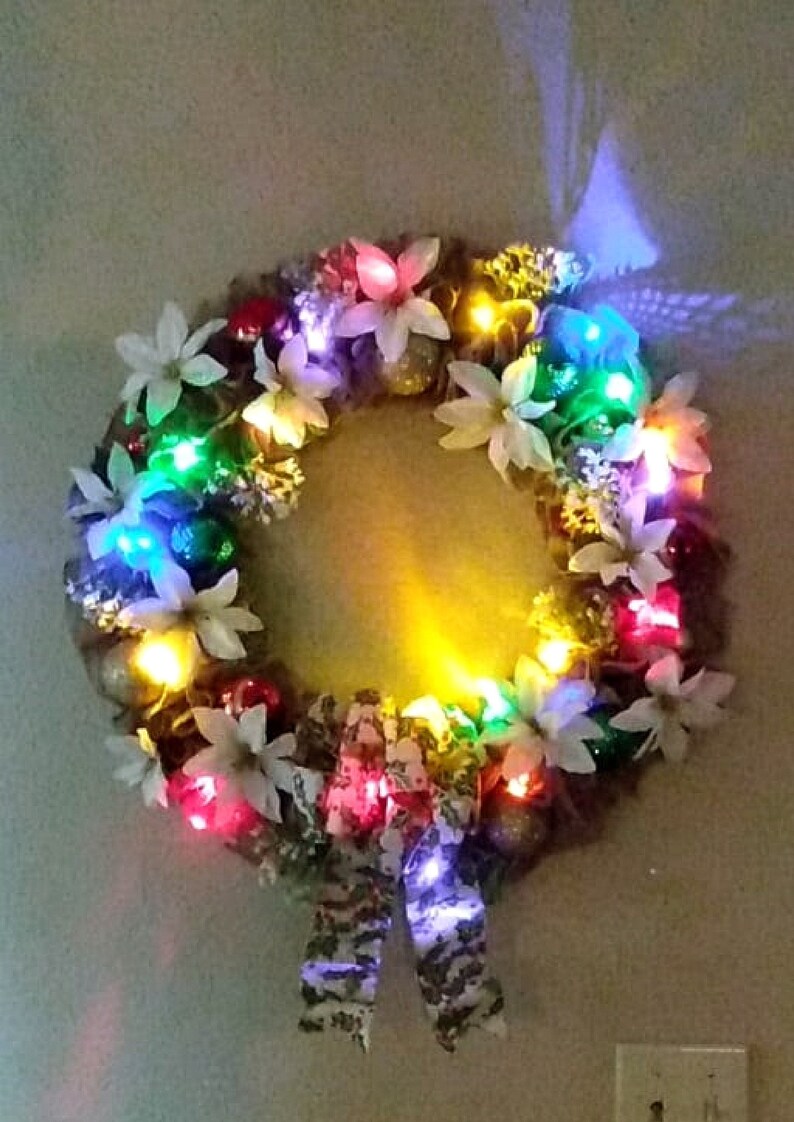 Christmas Wreath With Lights Burlap Christmas Wreath Etsy