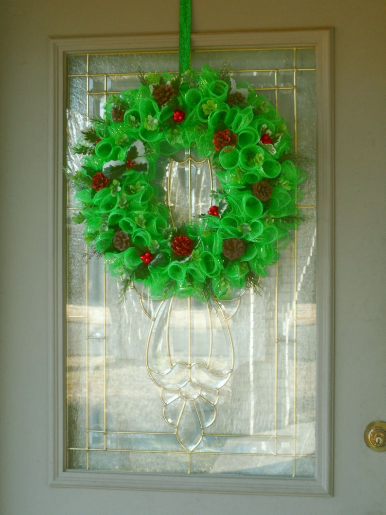 Green Christmas Wreath for Front Door Green and Red Christmas - Etsy