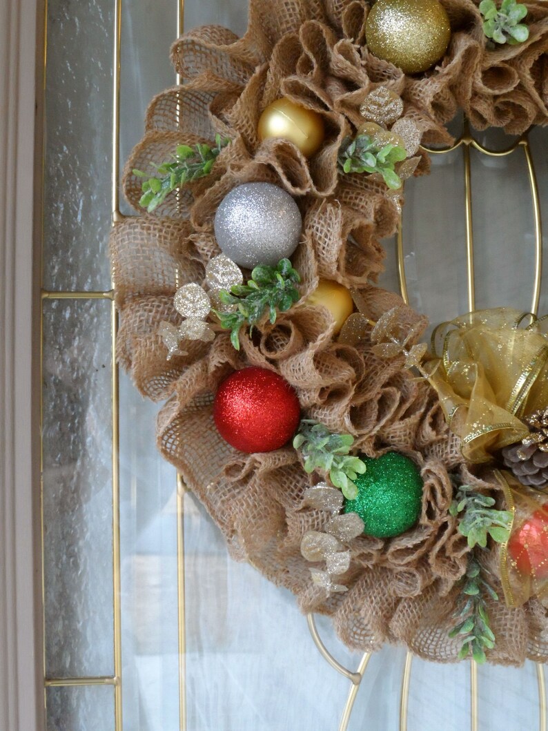 Burlap Christmas Wreath for Front Door Ruffle Burlap Wreath Etsy