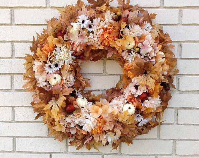 Fall Wreath for Front Door, Large Front Door Wreath, Autumn Wreath, Fall Porch Decor, Autumn Colors, Fall Foliage Wreath, Housewarming Gift