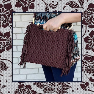 Bolso de macramé, bolso de hombro marrón, bolso grande, bolso estilo bohemio, bolso de hombro con flecos, estilo retro, regalo para el Día de la Madre, estilo hippie