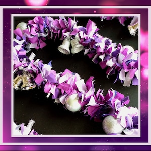 Purple and Silver Garland 8.5ft, Christmas Garland with Ornaments, Christmas Table Runner, Christmas Bunting, Purple Christmas Decorations