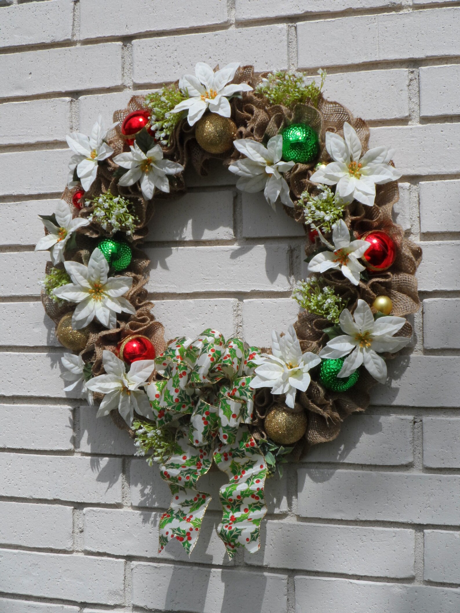 Christmas Wreath With Lights, Burlap Christmas Wreath, Christmas