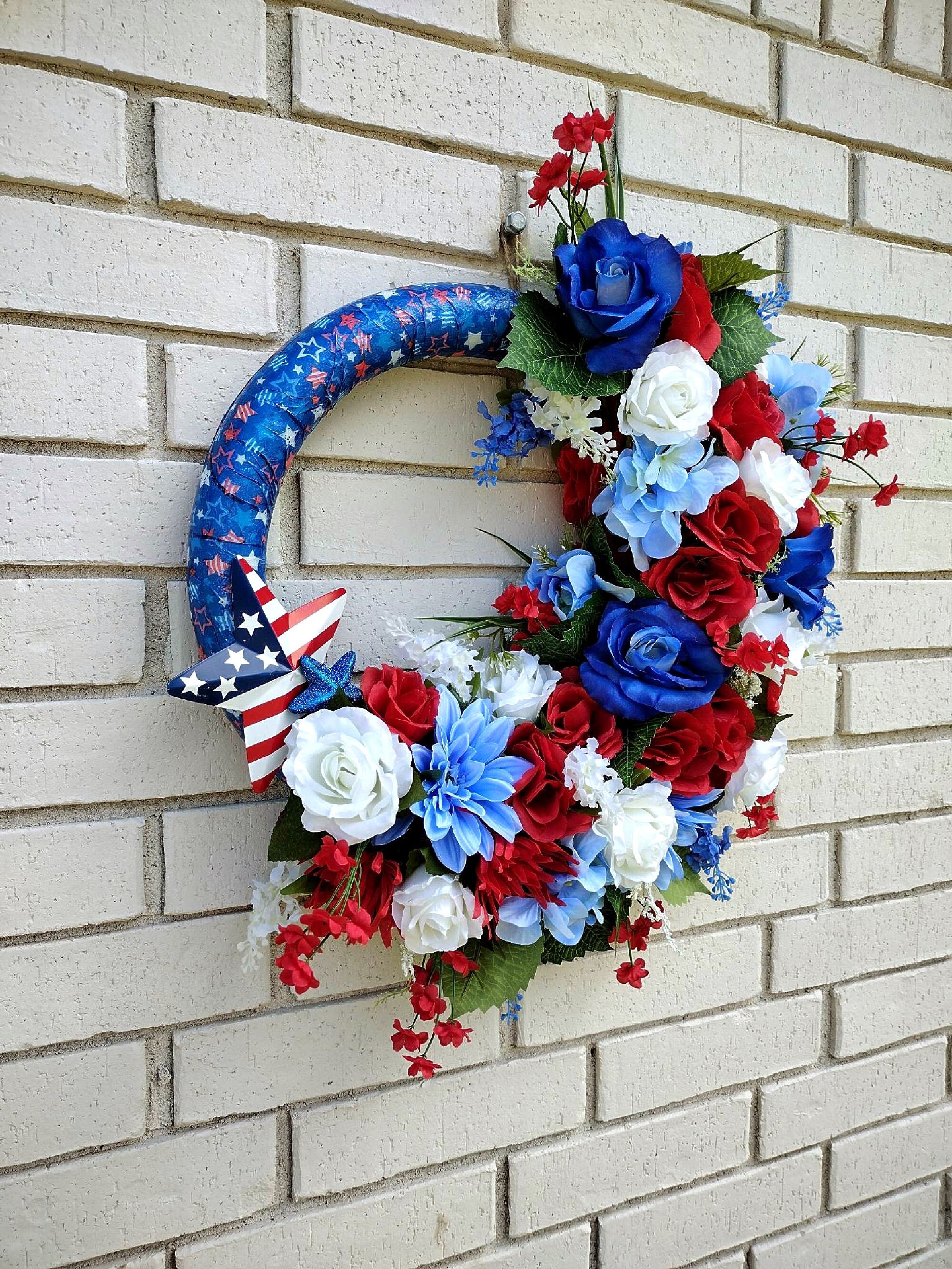 Patriotic Wreath for Front Door, 4th of July Wreath, Independence Day ...