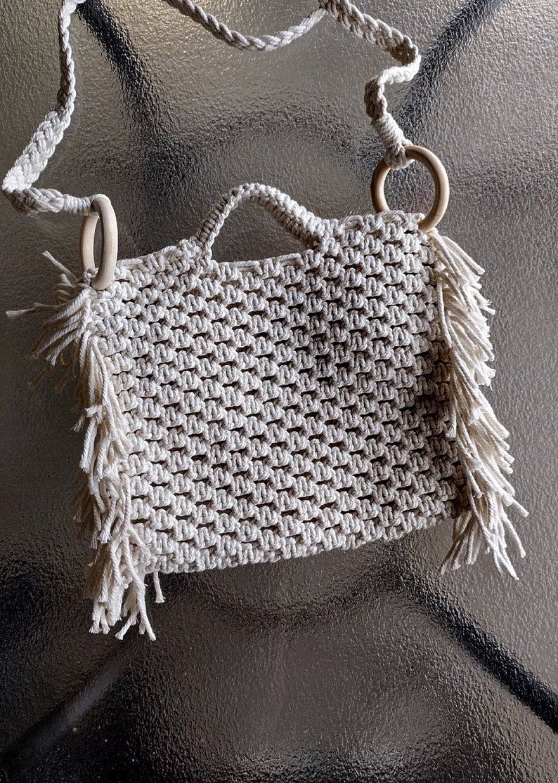 White Fringe Purse Macrame Bag Handmade Sachel Bohemian - Etsy