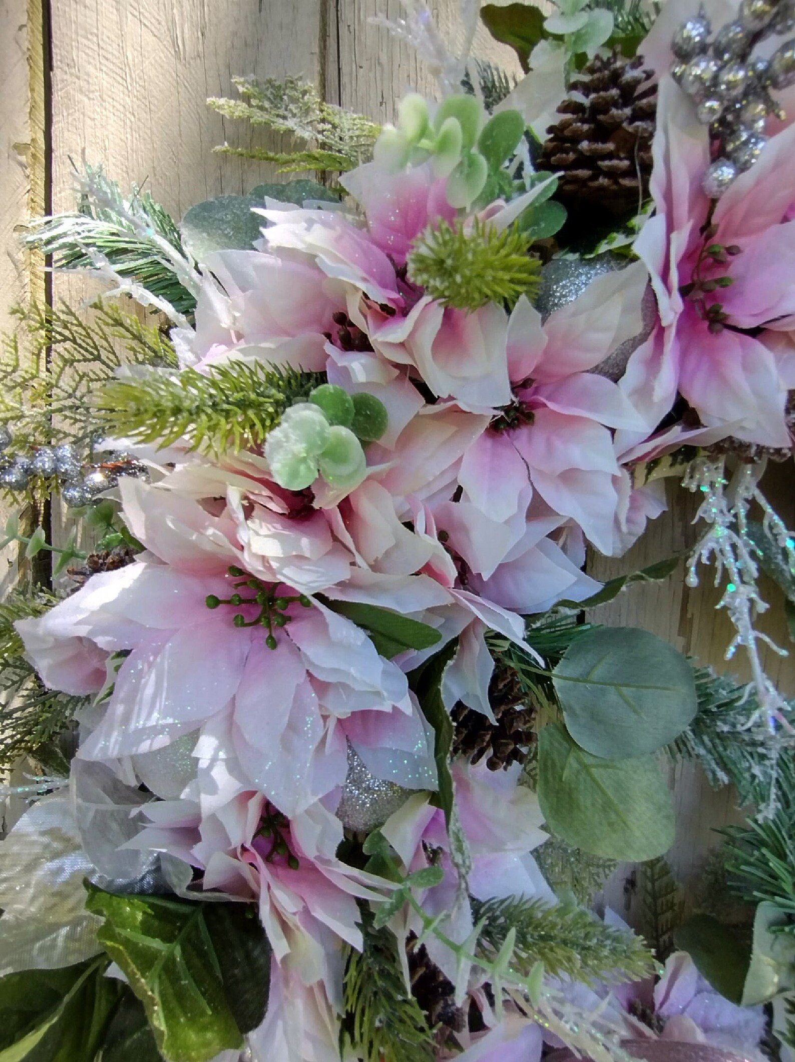 Large Frosted Pink and White Poinsettia Wreath With Lights - Etsy