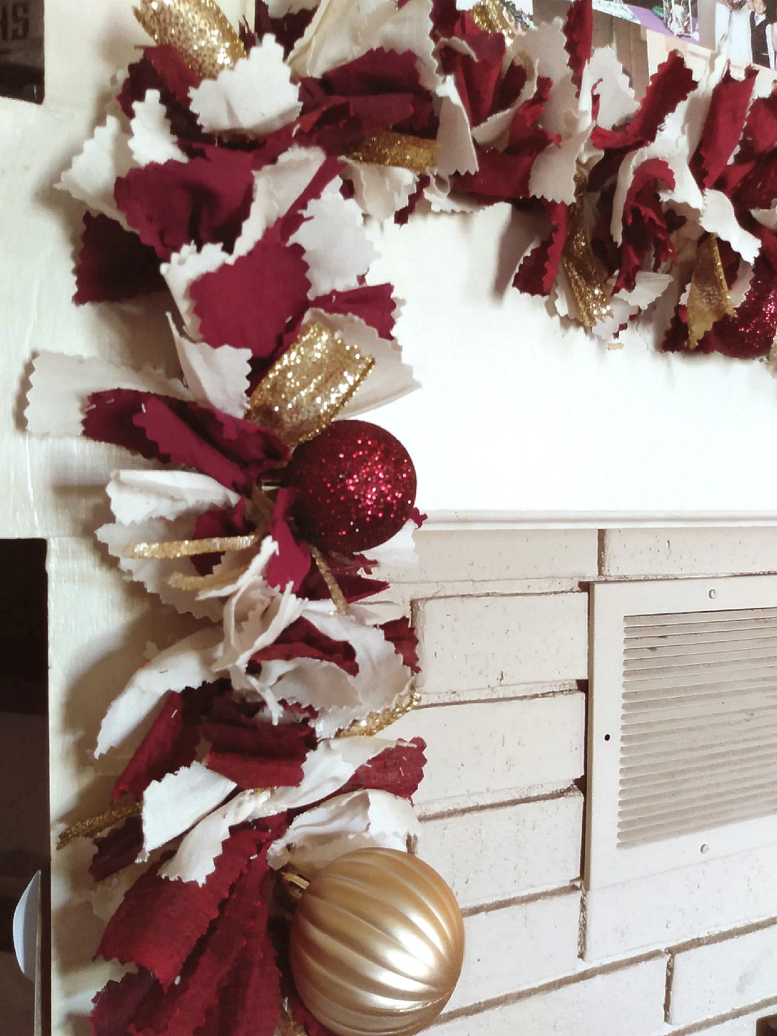 Gold and Burgundy Fabric Garland 7ft, Christmas Tree Garland, Garland
