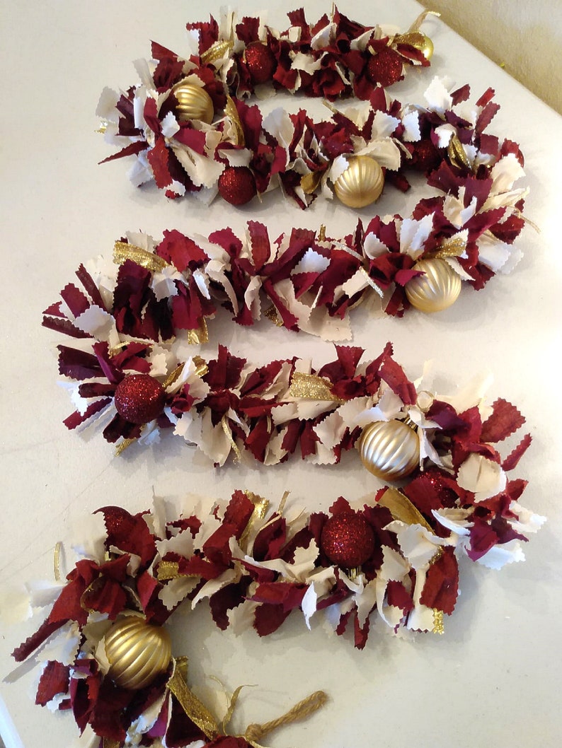 Gold and Burgundy Fabric Garland 7ft, Christmas Tree Garland, Garland