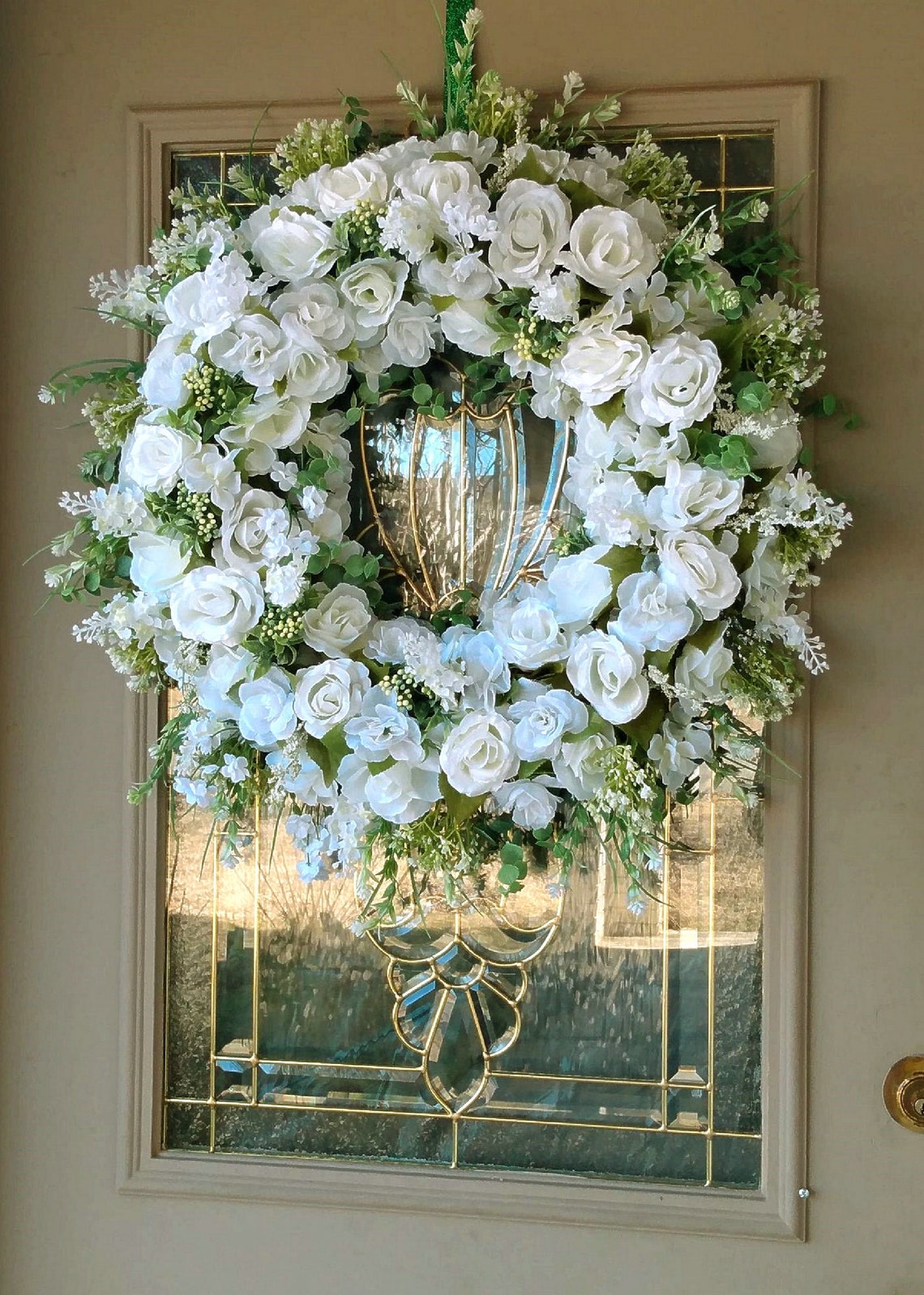 Large White Floral Wreath for Front Door Large Spring Wreath Etsy