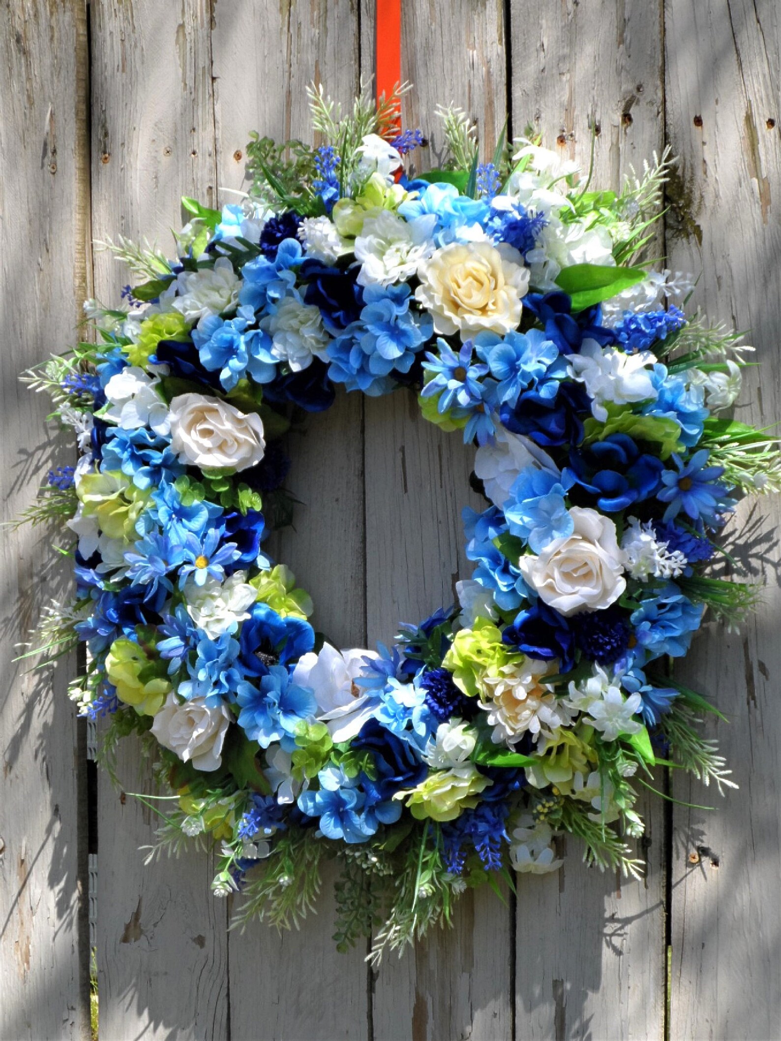 Blue Floral Wreath for Front Door Farmhouse Floral Wreath Etsy
